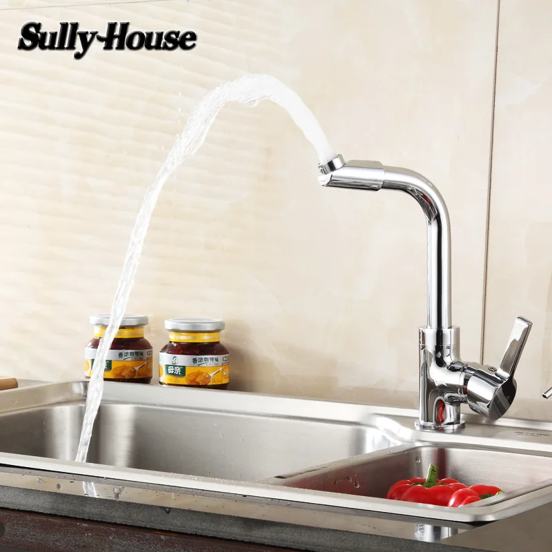 Sully House High-quality Brass Kitchen Sink Faucet Faucets Triangle valve Hoses Hot and Cold Water Single hole handle | Обустройство