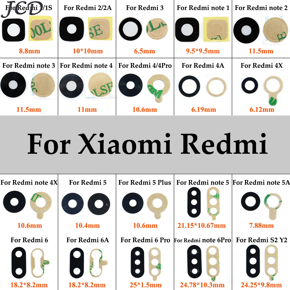 JCD камера стекло для Xiaomi Redmi Note 2 3 4 5 4x 5A Redmi 3 4 4A 6 Pro 5Plus задний тыловой объектив камеры стекло+ наклейка запчасти