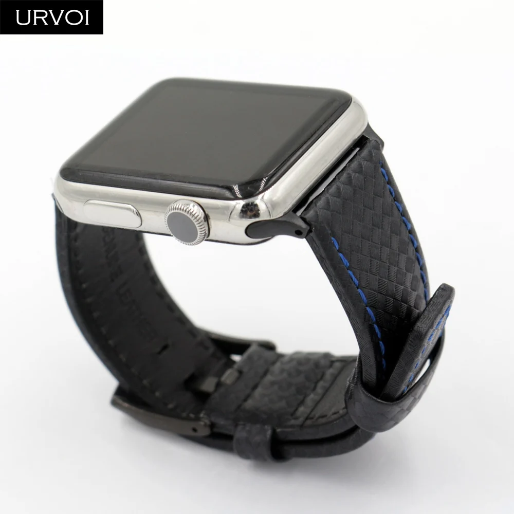 Ремешок URVOI для Apple Watch series 6 SE 5 4 3 21 кожаный ремешок из углеродного волокна iwatch