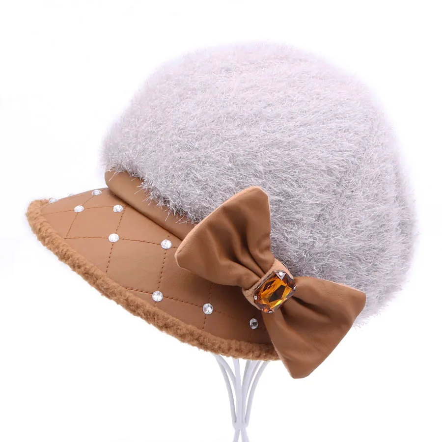 Winter Women Beret Hats Vintage Acrylic Thick Ladies Hat With Cute bow-knot Detachable Casual Female Male Caps 2018 New Arrival |