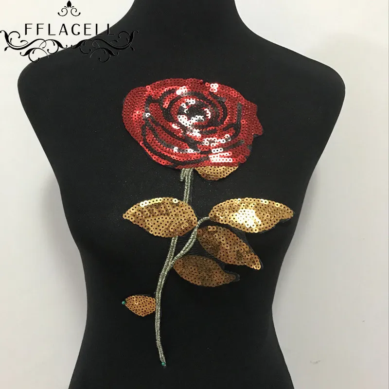 Вышитые нашивки FFLACELL для одежды блестки роза одежда сделай сам аппликация|embroidered