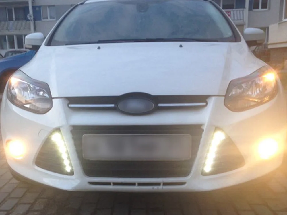 Для Ford Focus 2012- дневной ходовой светильник DRL светодиодный противотуманный фонарь с желтым поворотным сигналом