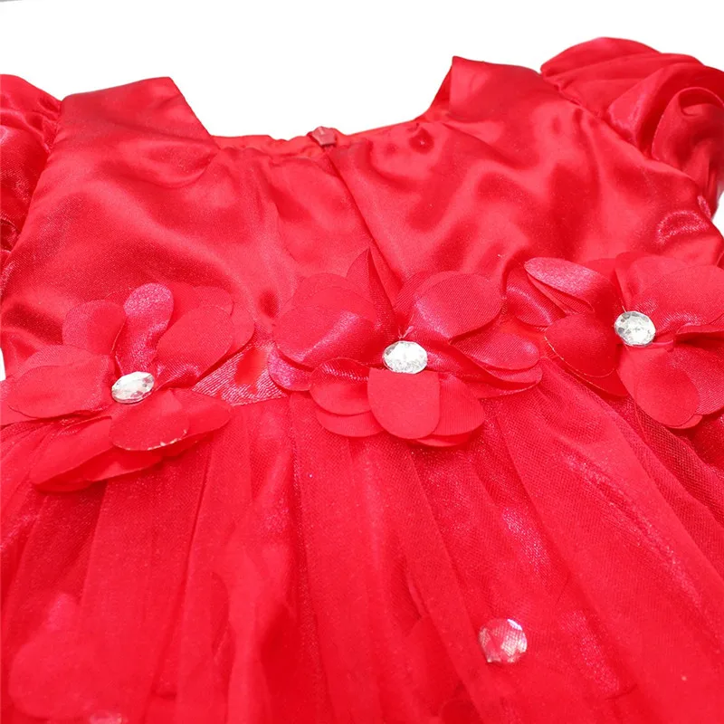 Toddler Baby Girl Dress Christmas Red Petals Costumes Princess Dresses 1 Year Birthday Gift Kids Party Wear | Мать и ребенок