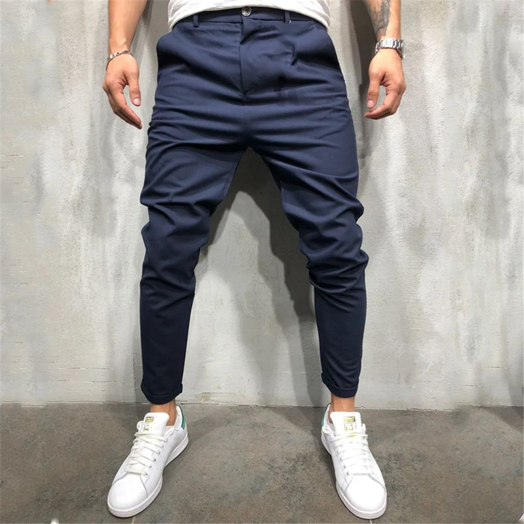 Pantalones hombre модная мужская тонкая чистая цветная повязка повседневные смарт-брюки на шнурке erkek pantolon