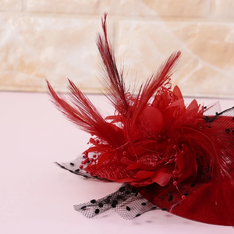 Fascinator Hats Headband Womens Feather Flower Brides Hair Accessories Wedding images - 6