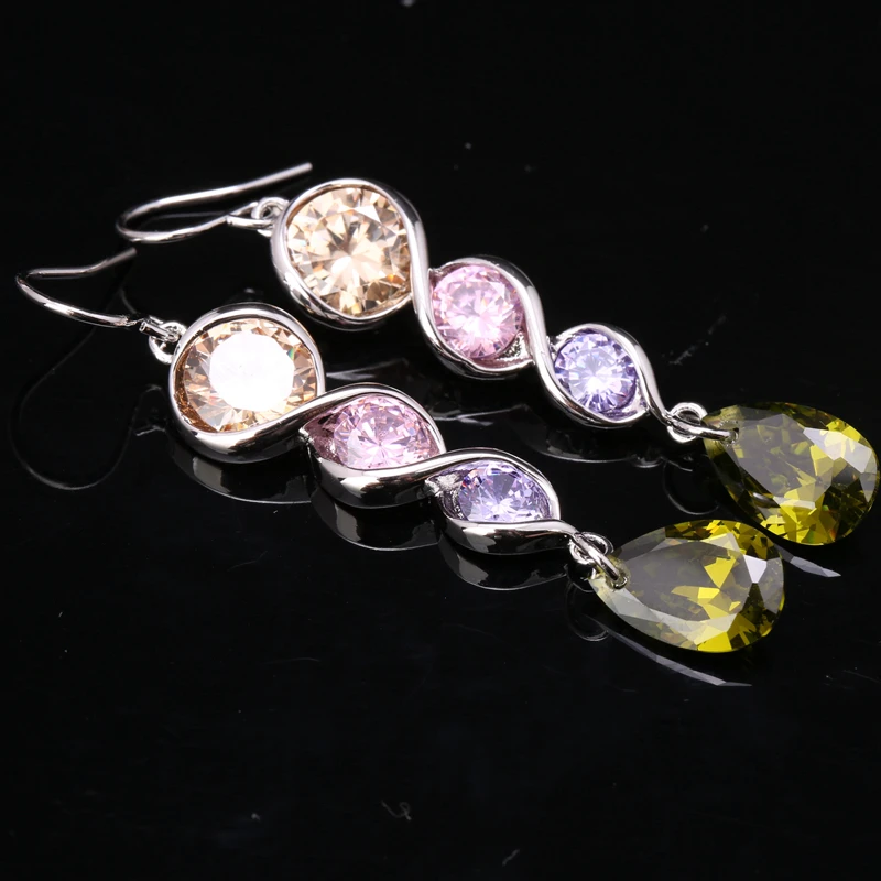 

Серьги-подвески разных цветов с серебряным покрытием