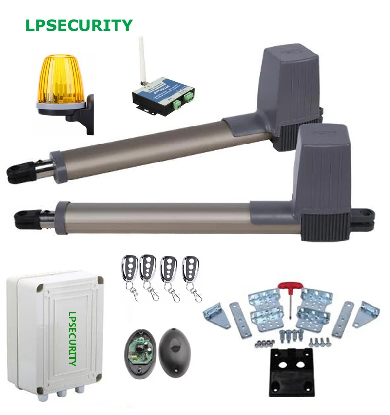 LPSECURITY 4 брелока 300 кг 24VDC GSM распашные ворота открывалка Электрический двигатель линейный привод лампа датчик(клавиатура опционально