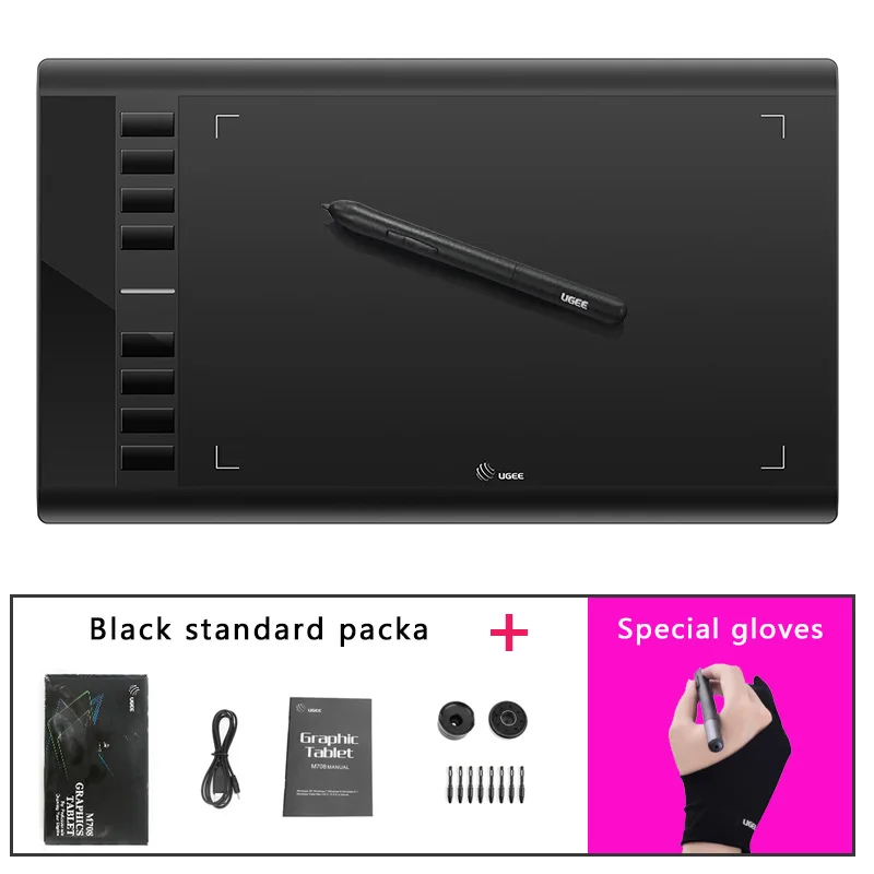 Black standard packa UGEE M708 8192 уровней 10x6 дюймов умный графический планшет для рисования цифровой планшет для рисования для написания живописи профессиональный дизайнер wacom - Цвет: Black standard packa