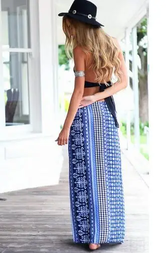 1 шт./лот женская летняя стильная богемная сексуальная Длинная юбка с цветочным