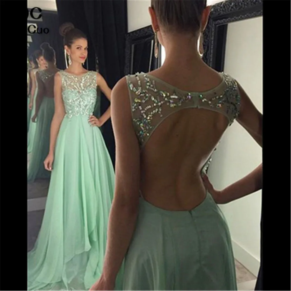 

Sparkly Evening Dresses Long with Beaded Crystals Sleeveless Chiffon Prom Gown evening gown Evening Party Dress for Women