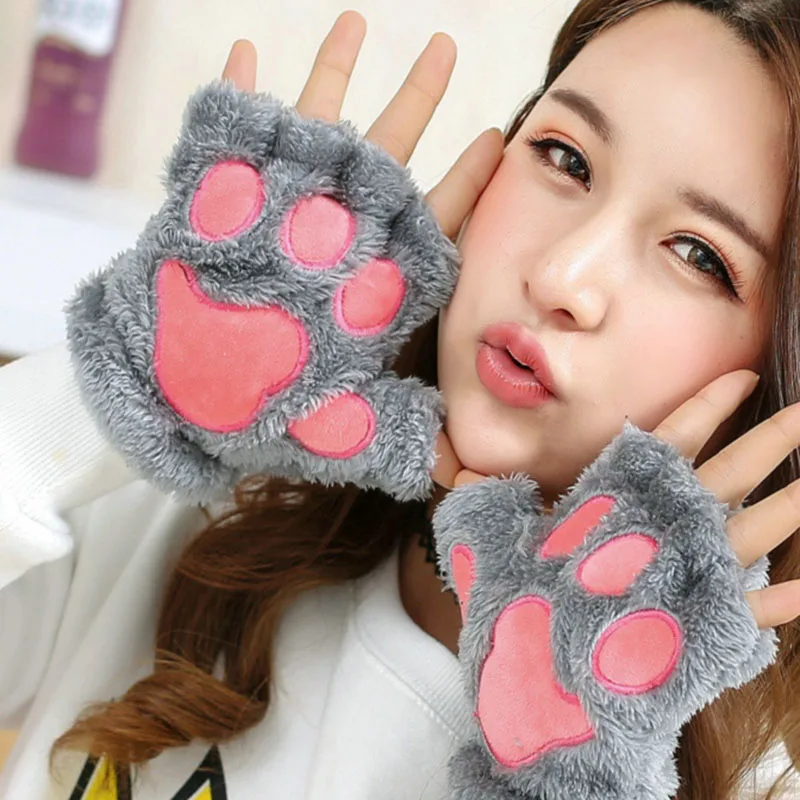 2017 new burst of adult gloves female winter soft half-thick women thick winter warm cats bear claws plush gloves st-2