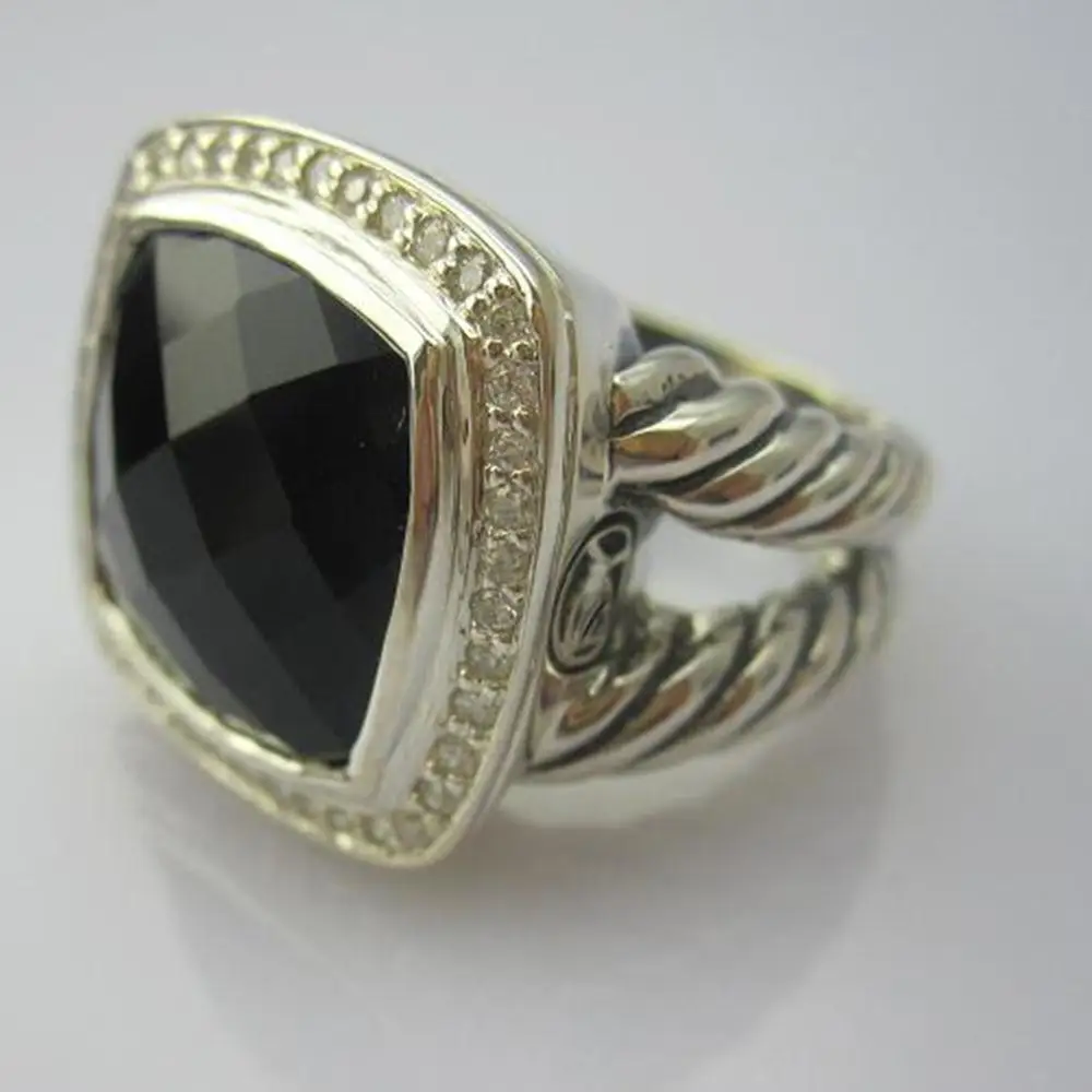 Black Onyx Цельное ювелирное изделие из серебра 925 пробы 14 мм кольцо с голубым топазом дизайн бренда ювелирные изделия из стерлингового серебра Аметист Черный оникс цитрин женское кольцо - Цвет камня: Black Onyx