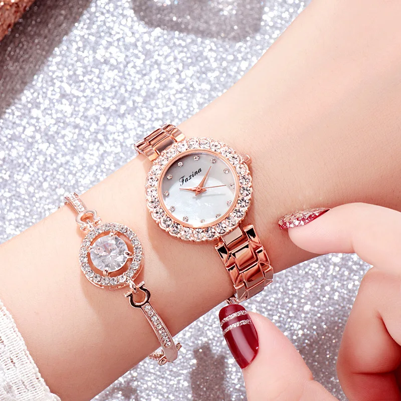Relógio de Luxo Definir Relógio Feminino Rosegold Água Broca Pulseira Boho Jóias Senhoras Hora Casual Quartzo Wristveres W15 2 Pçs