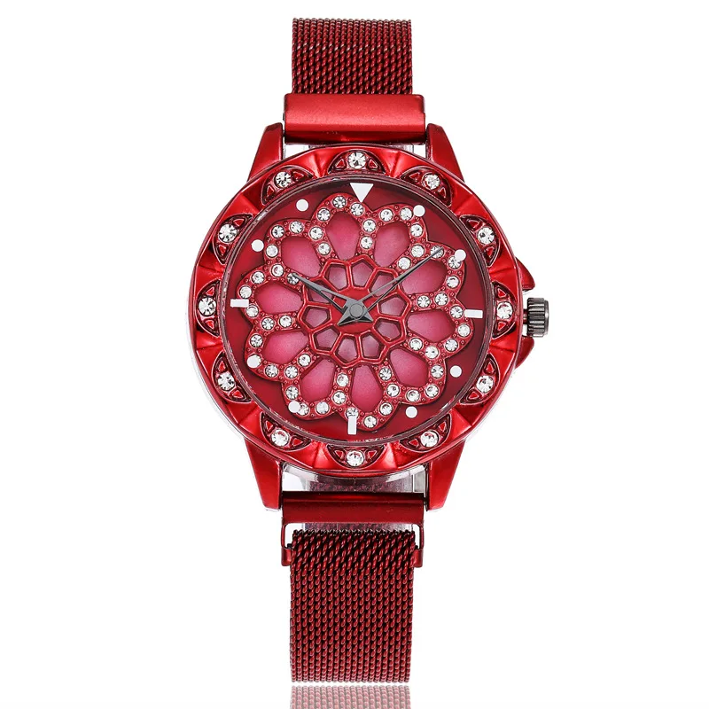 

360 degree rotation Women Watch Mesh Magnet Starry Sky Ladies Watch Luxury Fashion Geometric Quartz Watch Relogio Feminino