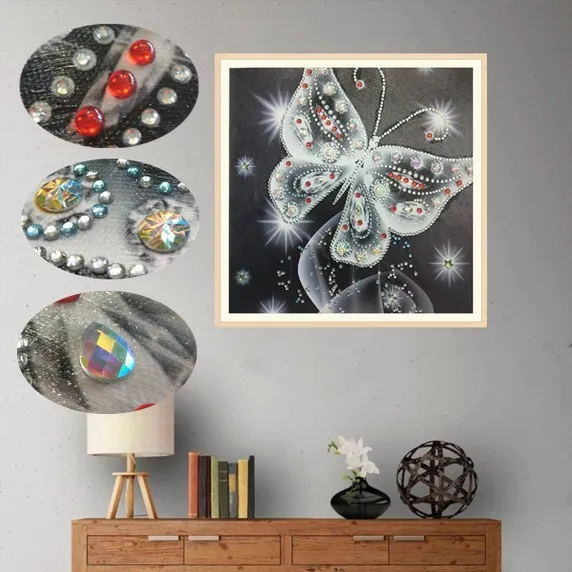 5D DIY Алмазная вышивка особой формы с розовой белой бабочкой блестящие стразы