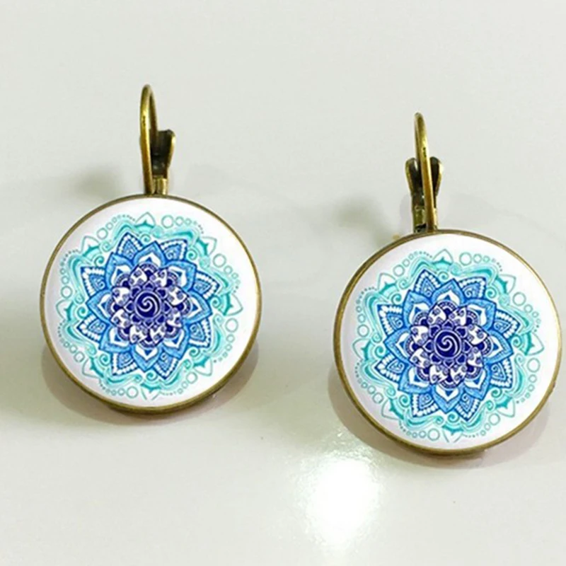 SUTEYI синий Мандала Лотос Стад Серьги для женщин ювелирные изделия с украшением в