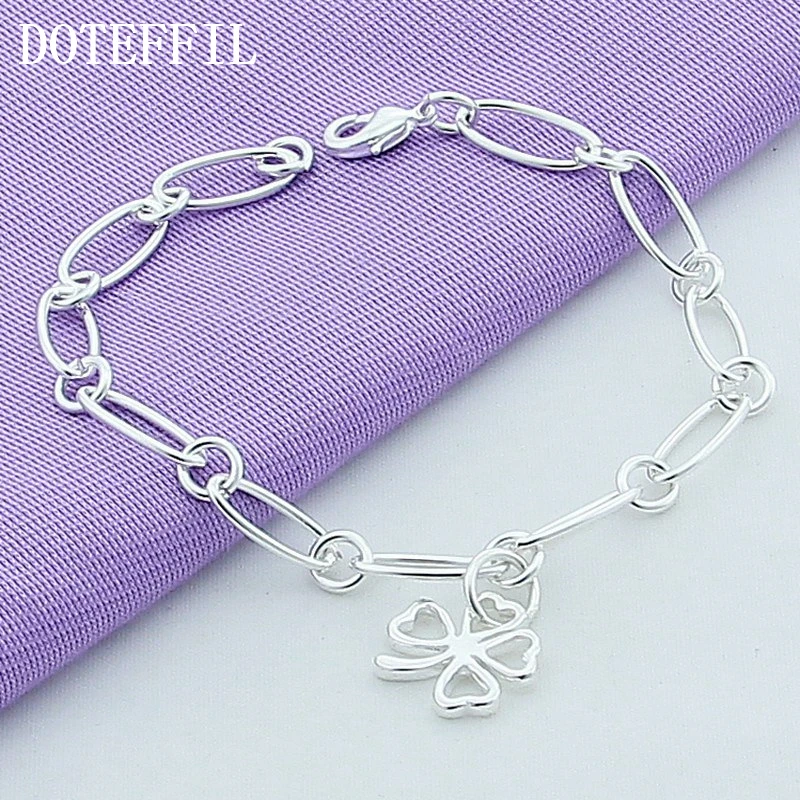 DOTEFFIL серебро 925 пробы цветы клевера подвеска браслет для женщин очаровательные