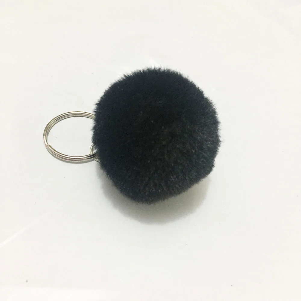4cm Black Большой брелок из искусственной кожи, 8 см, искусственный мех, помпон, помпон из кроличьей шерсти, сумка, помпон, помпон, брелок для ключей, Подвеска для женщин, милый пушистый - Цвет: 4cm Black