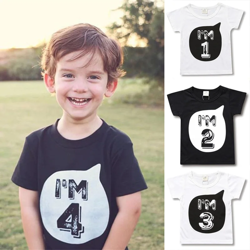 Летняя футболка для маленьких мальчиков топы девочек белые черные От 1 до 6 лет