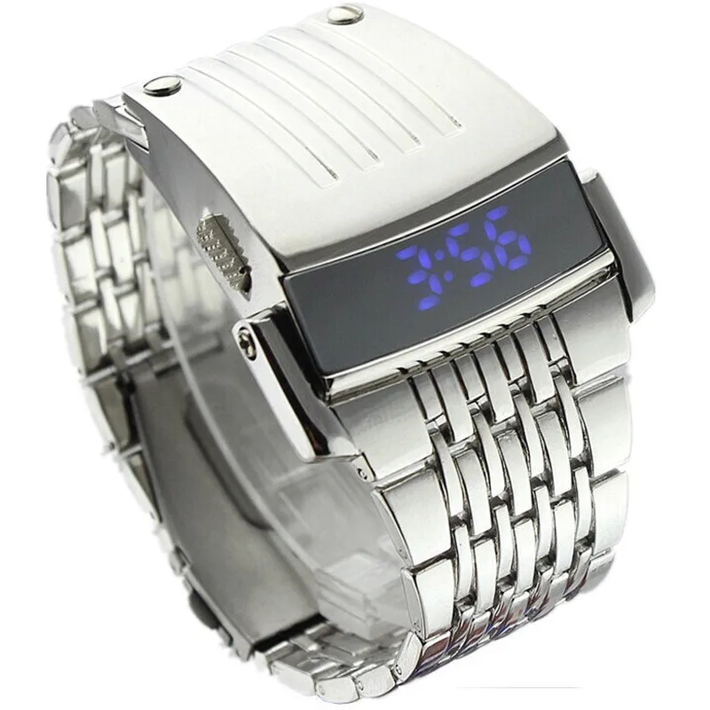 Мужские кварцевые часы из нержавеющей стали MUQGEW 2021 1 шт. синие светодиодные