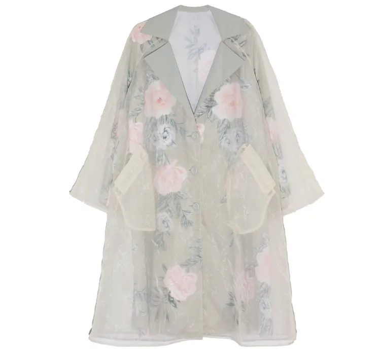 Женский Повседневный свободный Тренч Элегантное Длинное Пальто из органзы с