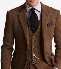 Новинка 2018 дизайнерский коричневый твидовый мужской костюм облегающие мужские