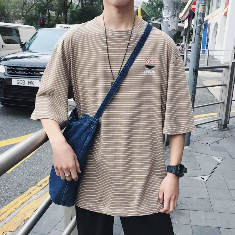 Футболка мужская в стиле хип-хоп модная Свободная Повседневная рубашка полоску с