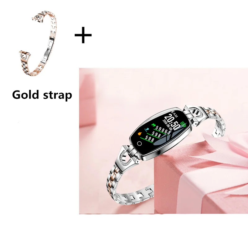 S add Gold strap H8 фитнес-браслет+ один дополнительный ремень женские водонепроницаемые Смарт-часы мониторинг сердечного ритма Смарт-браслет для Android браслет IOS - Цвет: S add Gold strap