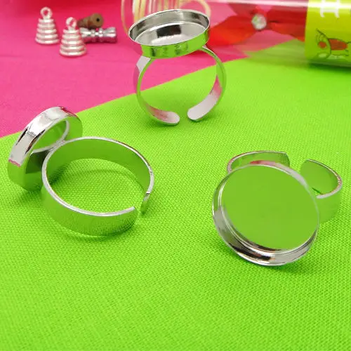 10pcs inner 16mm  Wholesale Rhodium Silver Plated Adjustable Ring Blank Base Cameo Settings Cabochons Tray