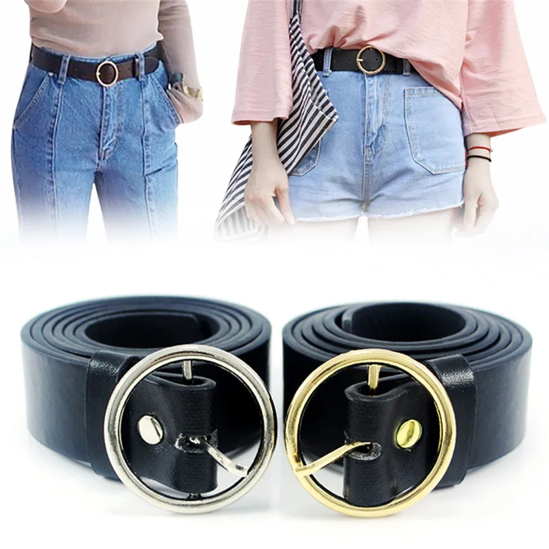 

Fashion Women Girls Belts Leather Round Metal Pin Buckle Waist Belt Waistband