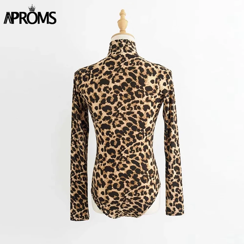 Aproms, мульти леопард, Высокая Шея, бодикон, боди для женщин, Ретро стиль, животный принт, высокая талия, боди, повседневный Топ для женщин, одежда