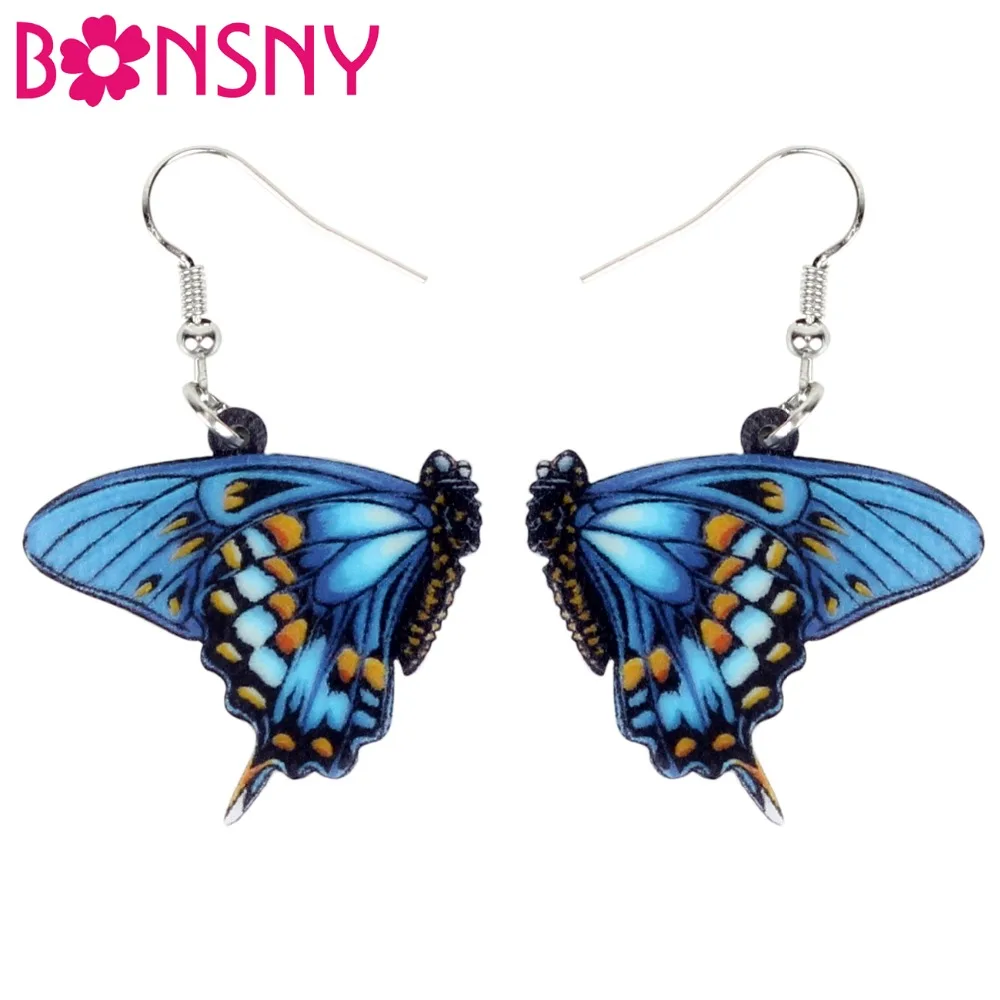 

Bonsny Acrylic Floral Blue Danaidae Butterfly Earrings Big Dangle Drop Symmetric Insect Jewelry For Women Girls Ladies Gift Bulk