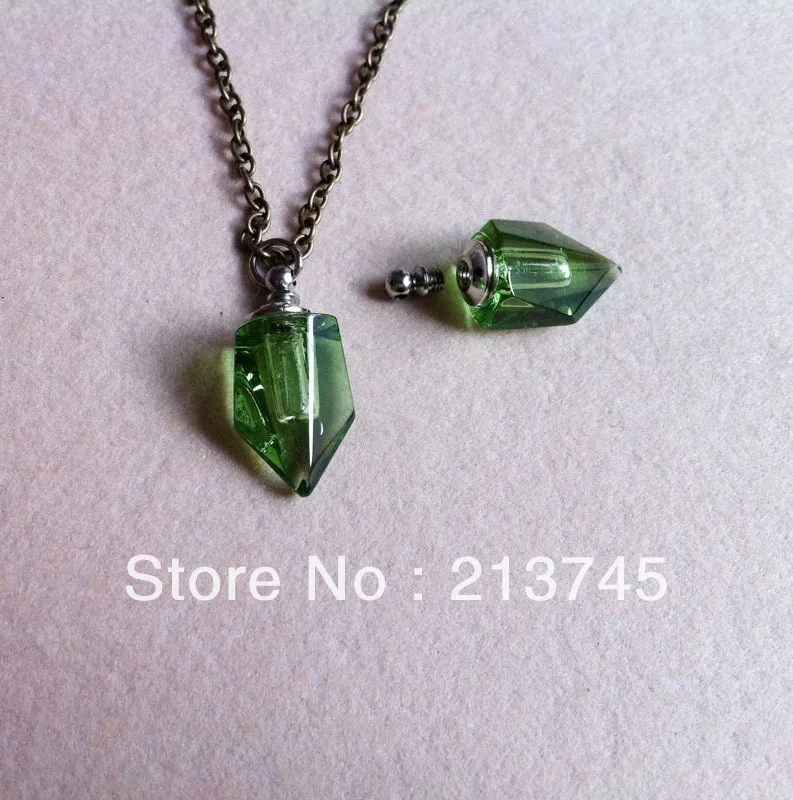 

new Freeshipping!! polyhedron Tapered band edge green glass Vial Pendants Jewelry Pendant