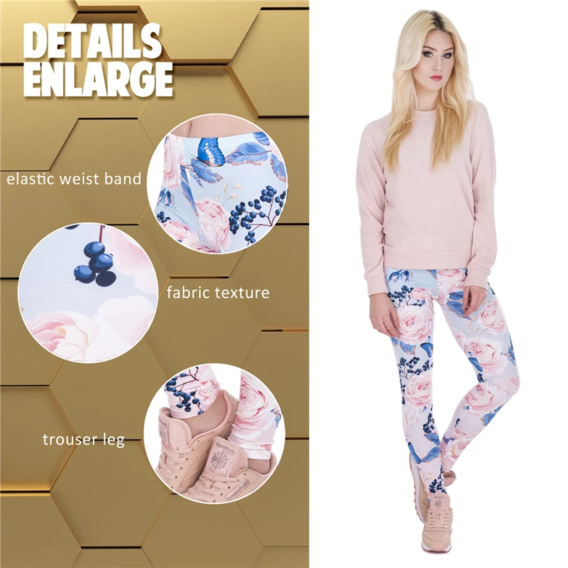 

Pink Butterfly Pink Rose Print Women Leggings Fitness Breathable Perspiration Quick Drying Leggins High Elasticity Trouser Pants