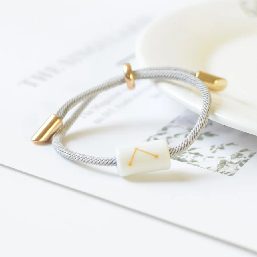 New ceramic 12 Constellation Bracelet Men Women Boys Girl Lace Up Woven Leather Constellations Charm Bracelets | Украшения и