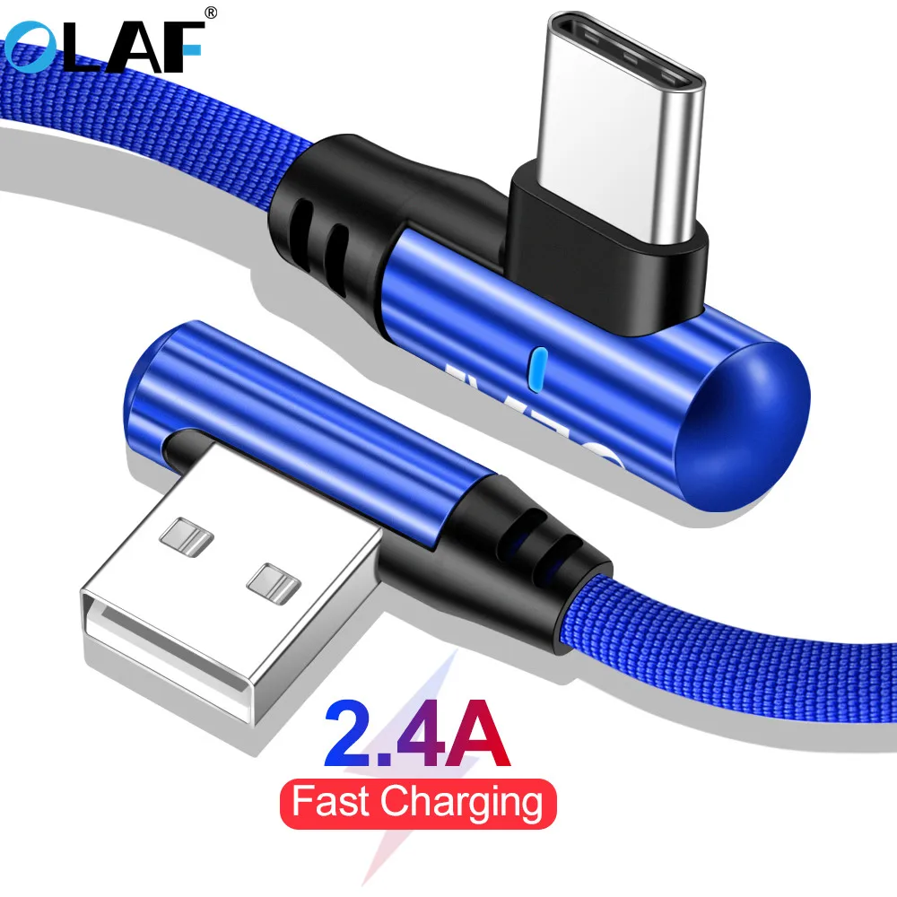 Олаф 90 градусов 2,4 A быстрая зарядка usb type C кабель для Xiaomi Redmi Note 7 USB C кабель для samsung S8 S9 провод для быстрой зарядки