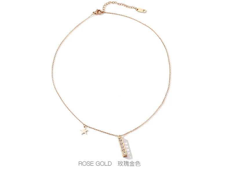New Arrival Rose Gold Color Geometric Shape Cubic Zirconia Pendant Necklace for Women Trendy Star Crystal Jewelry | Украшения и