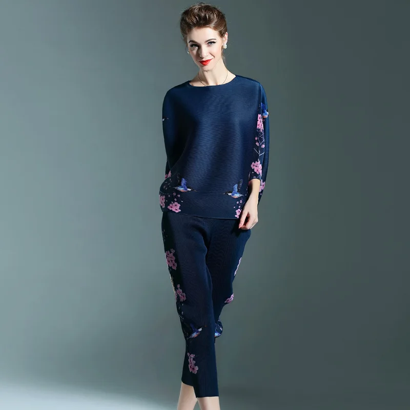 Miyake новинка весны большой размер женская мода семь футов брюки костюм рукав