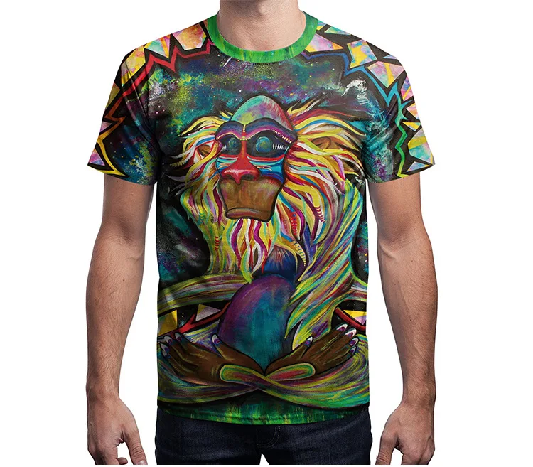 

2019 New Arrival European American Ape Woman 3D Printing Short Sleeved T-shirt Personality o- Neck loose T-shirt Men Top B Tees