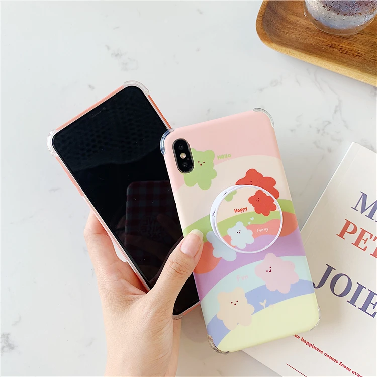 Чехол с разноцветными мишками для телефона iphone XS Max XR X 6 7 8 Plus, Модный мягкий силиконовый чехол IMD с откидным кольцом - Цвет: Черный
