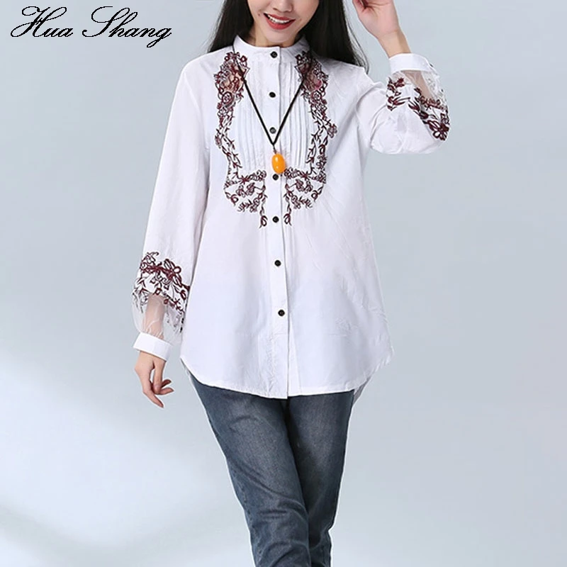 Женская хлопковая рубашка с цветочной вышивкой белая элегантная прозрачная