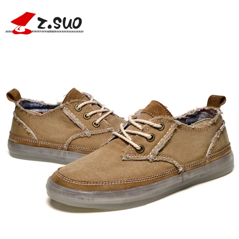 Z. Suo Brand 2019 Fashion Men's Shoes Casual Canvas Denim for Men Lace Up Breathable Zapatillas Hombre Retro Beige | Обувь