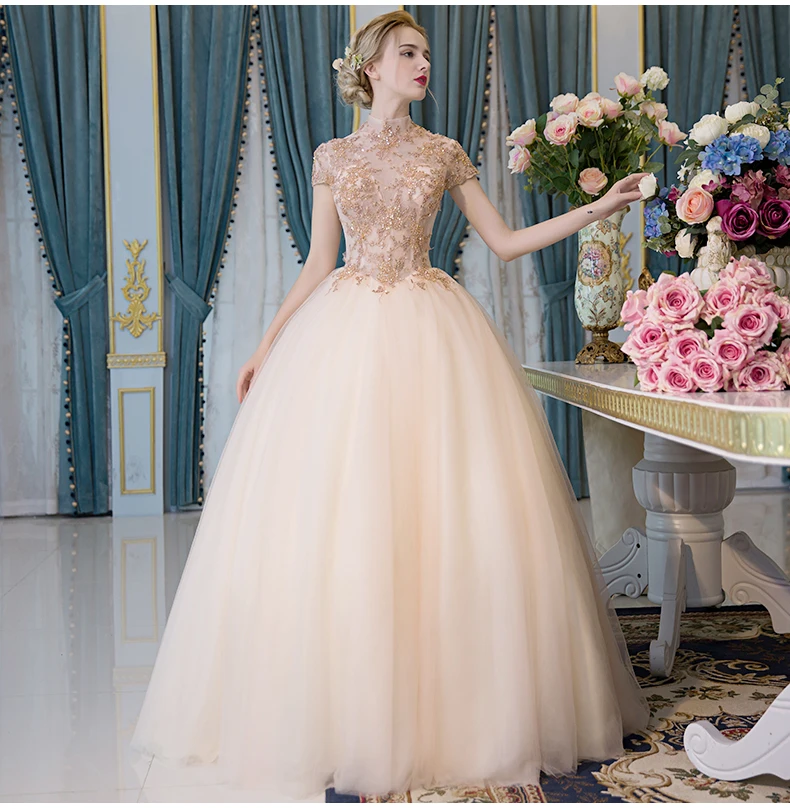Koop 100% Real Major Kralen Champagne Kraag Baljurk Middeleeuwse Jurk Renaissance Jurk Sissi Prinses VictorianBelle Bal