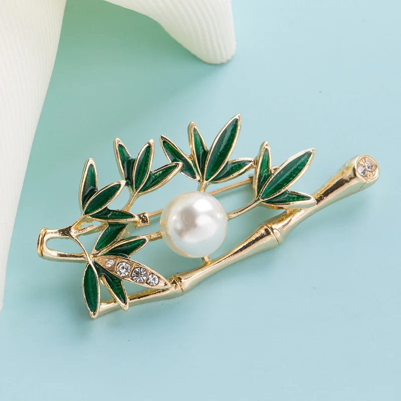 Модные корейские новые зеленые бамбуковые Броши с жемчужинами мужской костюм