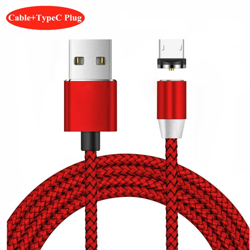 Red TypeC Cable НИСИ 1 м 5 В/2,1 а светодиодный магнитный usb-кабель для зарядки iPhone, samsung, Xiaomi, huawei type C/Micro usb/IOS, кабель для быстрой зарядки - Цвет: Red TypeC Cable