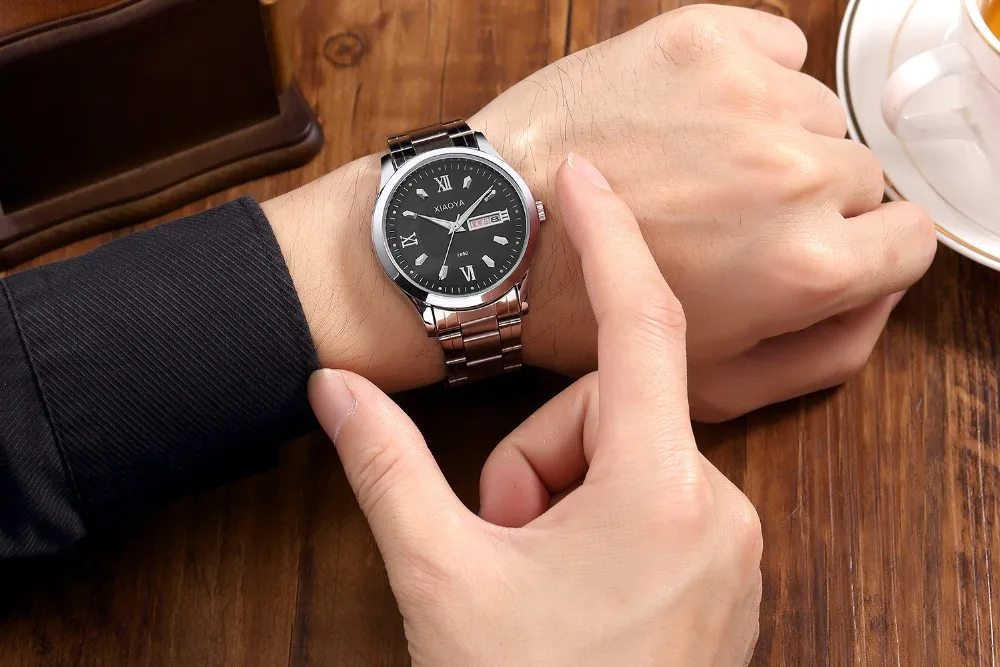 Мужские часы браслет роскошные Брендовые мужские кварцевые с календарем