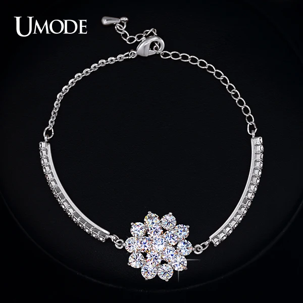 Umode цепь стразами чашки и 16 шт. сверкающие кубического циркония цветок браслет