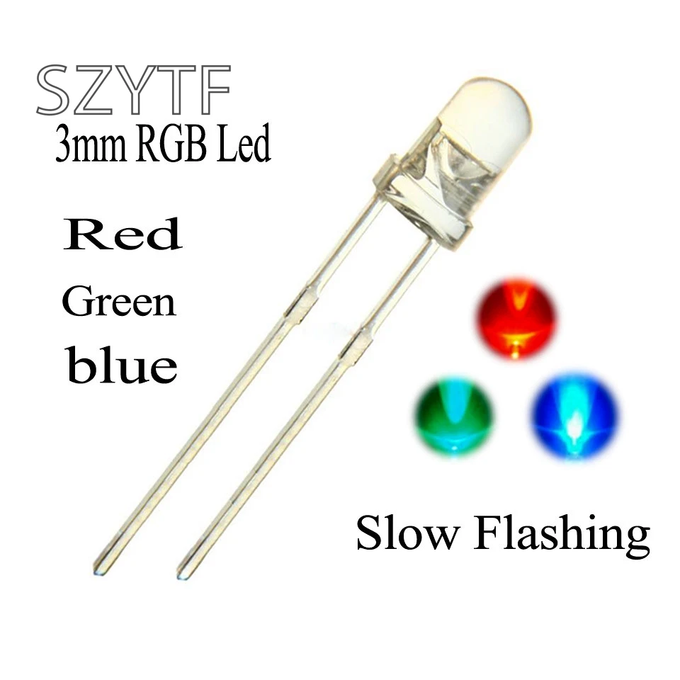 100 шт. 3 мм RGB Быстрый мигающий светодиодный трехцветный Круглый прозрачный