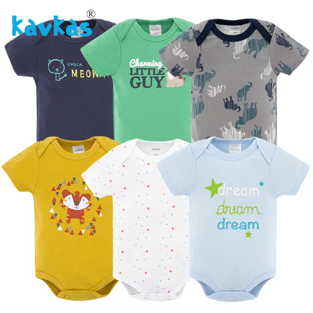 Kavkas/6 шт. Детские боди из хлопка с короткими рукавами Roupa De Bebes летний комплект одежды для маленьких мальчиков