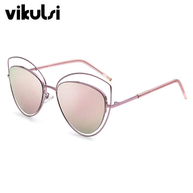 2017 Большие зеркальные розовые солнцезащитные очки кошачий глаз винтажные